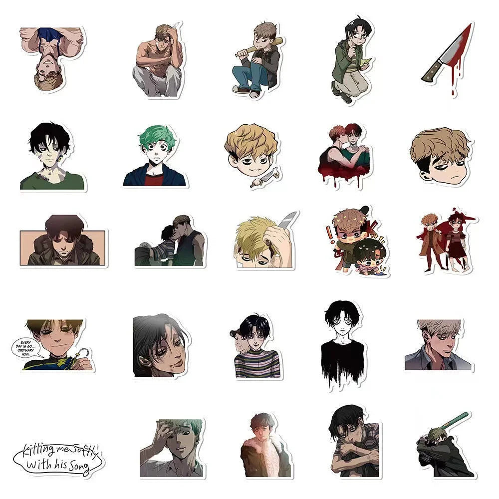 50 pieces of cartoon and anime killing and tracking graffiti stickers, personalized, fashionable and creative DIY trendy and exquisite decorative stickers, refrigerator, guitar, helmet, skateboard, water cup, popular decal toys