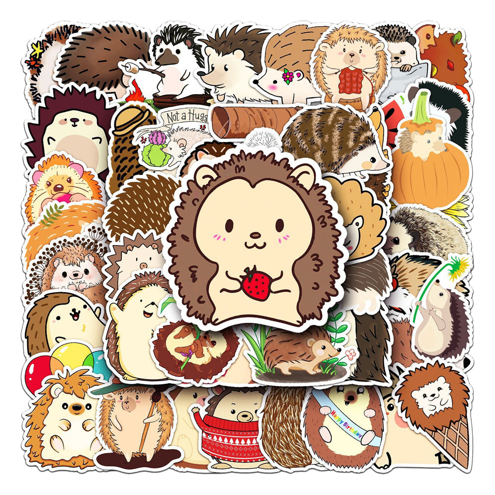 50PCS Cute Cartoon Animal Hedgehog Doodle Stickers for Skateboard Helmets, Laptops, Water Bottles, Guitars, and More Exquisite DIY Desktop Decor Decals
