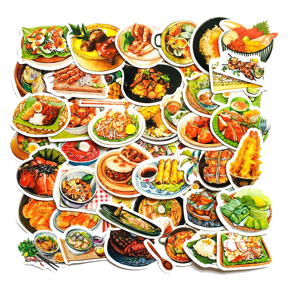47PCS Cute Cartoon Food Doodle Stickers Personalized DIY Exquisite Stickers IPad Luggage Notebook Guitar Computer Helmet Decorative Decals Toys