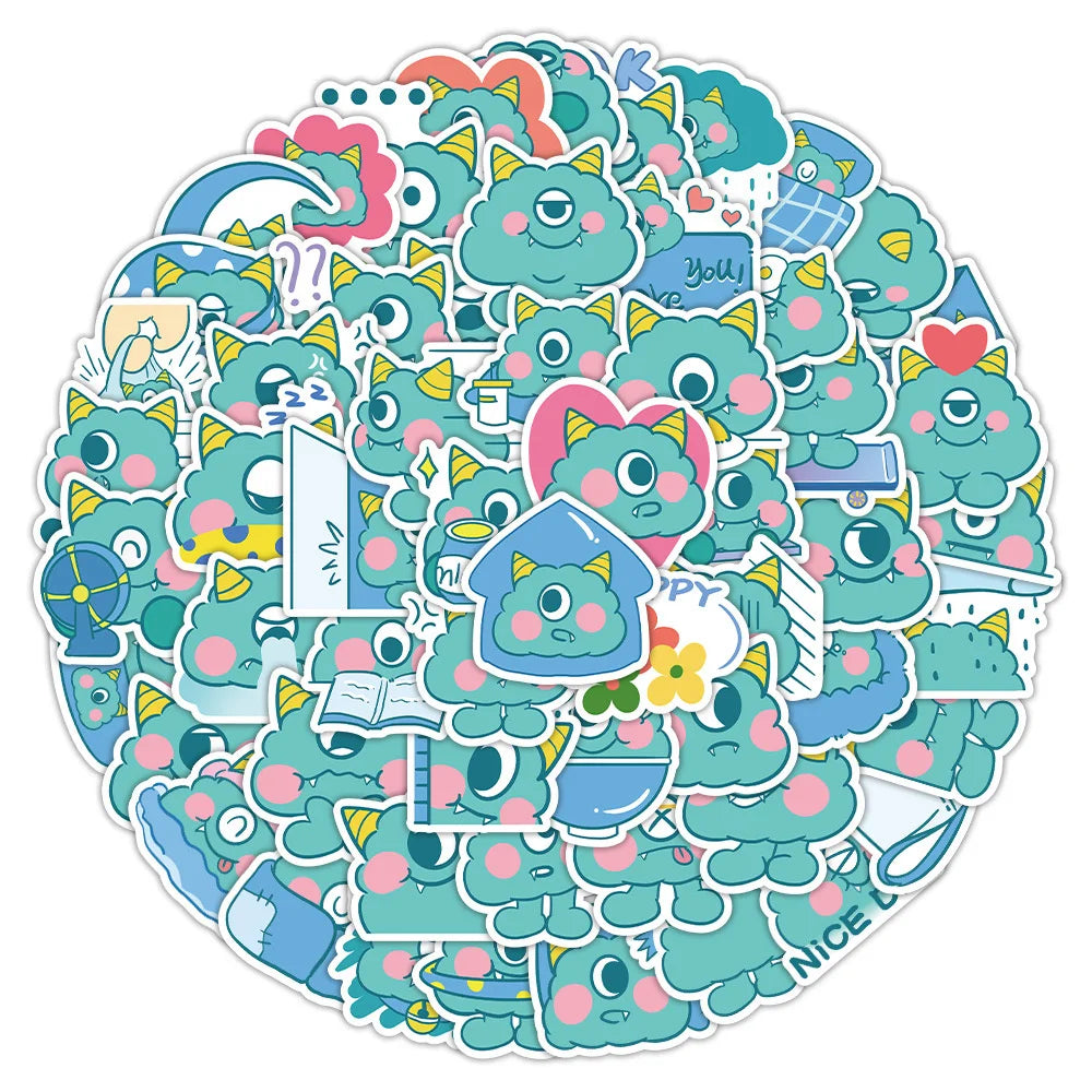 60PCS Cartoon Cute Blue Little Monster Graffiti Stickers Personalized Creative DIY Decorative Stickers Laptop Motorcycle Guitar Decals Popular Toys