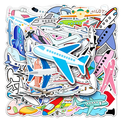 50PCS Cartoon Airplane Cute Sticker for Toys Luggage Laptop IPad DIY Guitar Skateboard Refrigerator  Waterproof