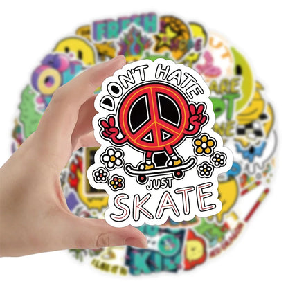 50PCS New Popular Cartoon Acid Pattern Sticker Pack Skateboard Decoration Ipad DIY Laptop Waterproof PVC Graffiti