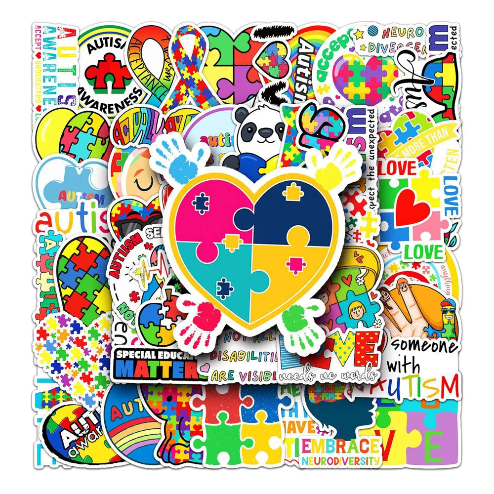 50PCS Autism Graffiti Waterproof Sticker Personality Logo DIY Cartoon Pattern Refrigerator Skateboard GuitarTrend