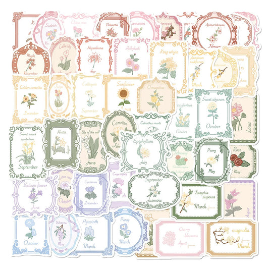 50PCS Vintage Plant Cartoon Graffiti Waterproof Sticker Personalized Creative Decoration Refrigerator Skateboard