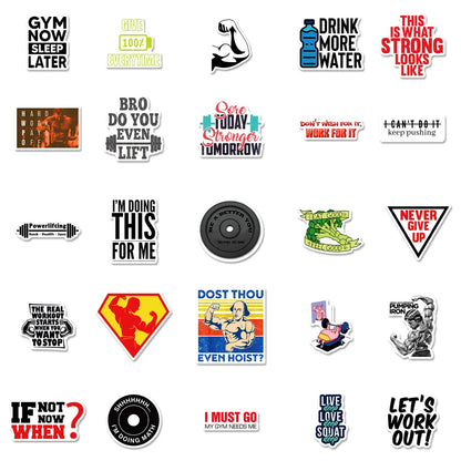 50PCS Fitness Inspirational Culture Cartoon Graffiti Waterproof Stickers Creative Decoration Fashion HelmetDecals