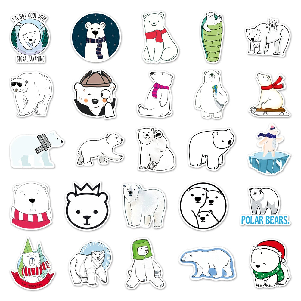 50PCS Polar Bear Cartoon Personality Graffiti Stickers Skateboard Luggage Laptop Mug Waterproof