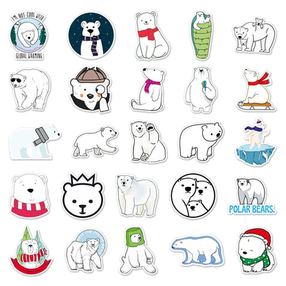 50PCS Polar Bear Cartoon Personality Graffiti Stickers Skateboard Luggage Laptop Mug Waterproof