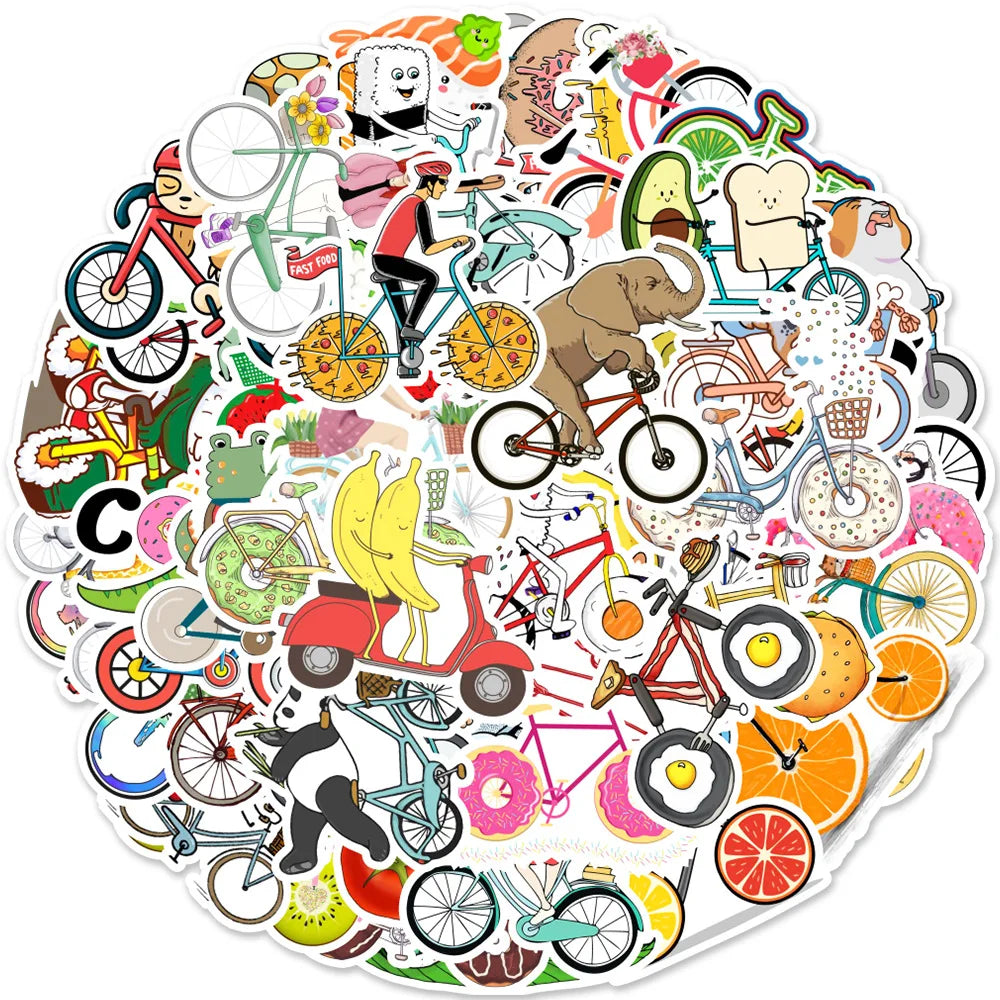 50PCS Sports Cute Cartoon Bicycle Sticker Kids Toys Graffiti Diary Trolley Case Laptop Waterproof Ipad Sticker