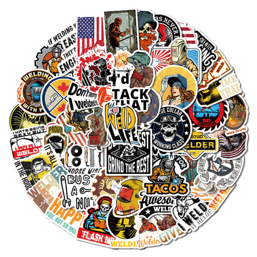 50PCS Welding Doodle Stickers, Arc Welder & Spark Cartoon Decals for Makers, Metalworkers, and Toolbox Vibes
