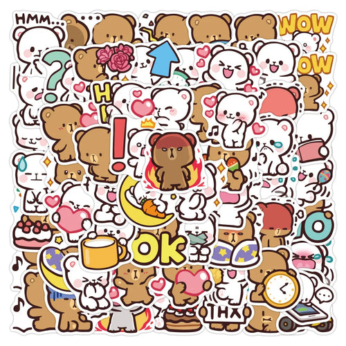 60PCS Angry Bear Stickers Cute Cartoon Graffiti Personality Decoration DIY Exquisite Decorative Decals Toys For Cell Phone Cases Water Cups Suitcases Popular Stickers