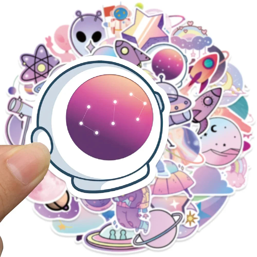 50PCS Cartoon Purple Gradient Planet Graffiti Helmet Water Cup DIY Waterproof Reward Sticker Notebook  Suitcase