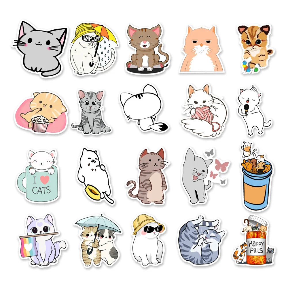 50PCS Cute Kitten Cartoon Graffiti Stickers Personalized Fashion Creative Trend Exquisite Decorative Decals Toys for Suitcase Phone Case Water Cup Laptop Popular Stickers