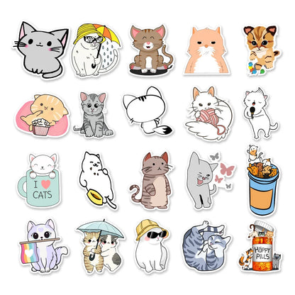50PCS Cute Kitten Cartoon Graffiti Stickers Personalized Fashion Creative Trend Exquisite Decorative Decals Toys for Suitcase Phone Case Water Cup Laptop Popular Stickers