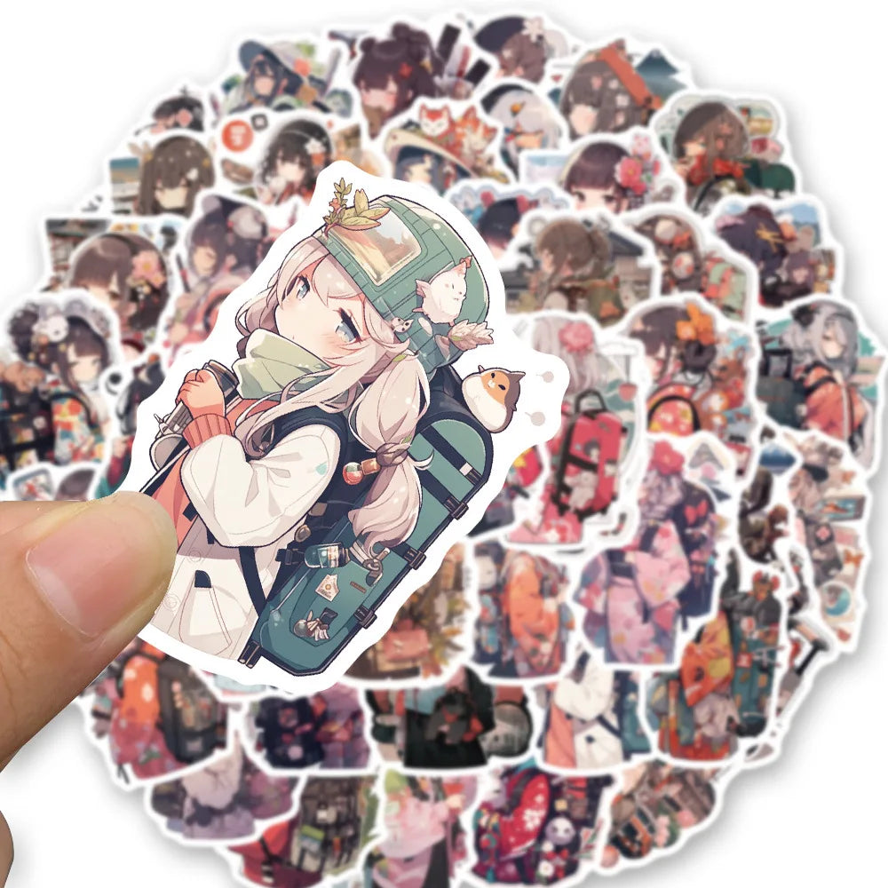 50PCS Popular Japanese Girl Sticker Pack Skateboard Guitar Decoration DIY Cup Helmet Waterproof Graffiti Decal