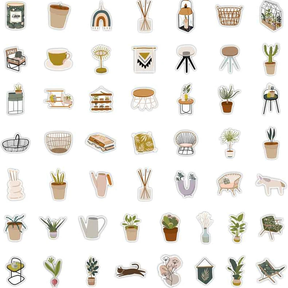50PCS Ins Style Furniture Life Green Plants Japanese Style Sticker Luggage Graffiti Stationery Stickers