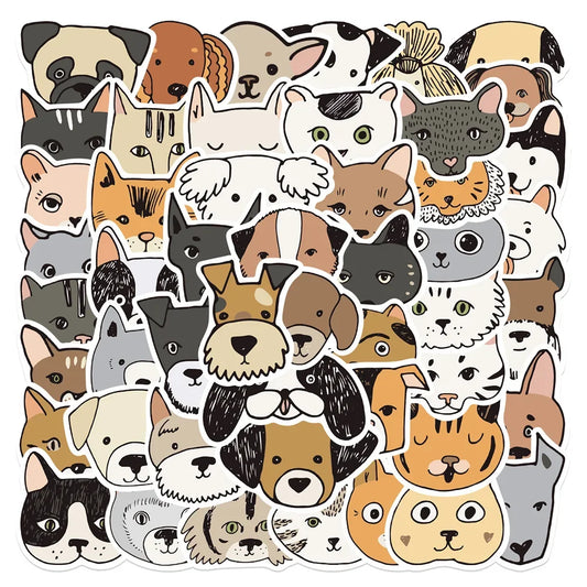 50PCS Cartoon Cat Dog Mixed Graffiti Waterproof Sticker Personalized Decoration Notebook Water Cup Helmet Guitar