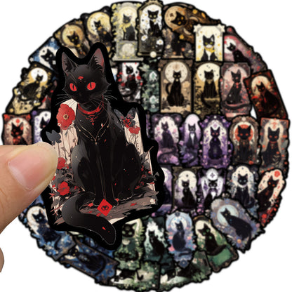 50PCS Mysterious Black Cat Doodle Stickers, Elegant Cartoon Kitten Decals for a Moonlit Aesthetic and Witchy Vibes