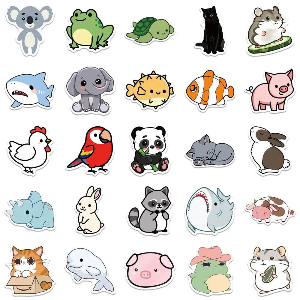 100PCS Cartoon Cute Little Animal Series Graffiti Stickers Personalized Fashion Creative Trend DIY Exquisite Decorative Decals for Cups Helmets Skateboards Popular Stickers Toys