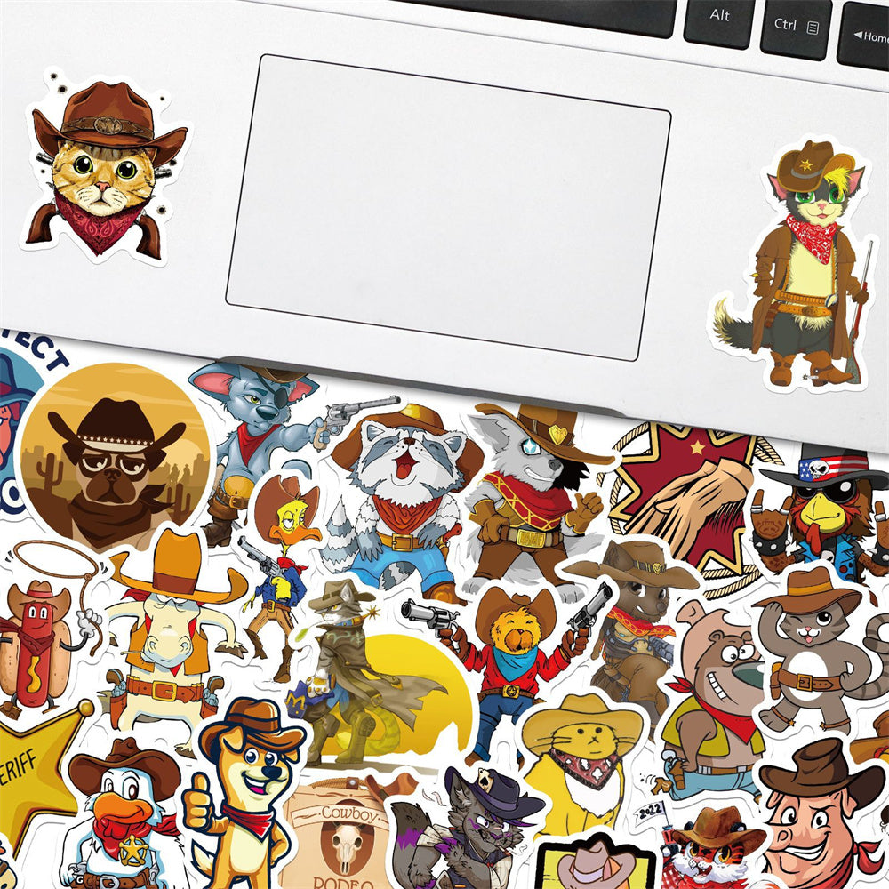 50PCS Cartoon Western Cowboy Animal Character Doodle Stickers Perfect for Suitcases, Refrigerators, Laptops, Skateboards, Water Bottles Exquisite DIY Journal Decorative Decals