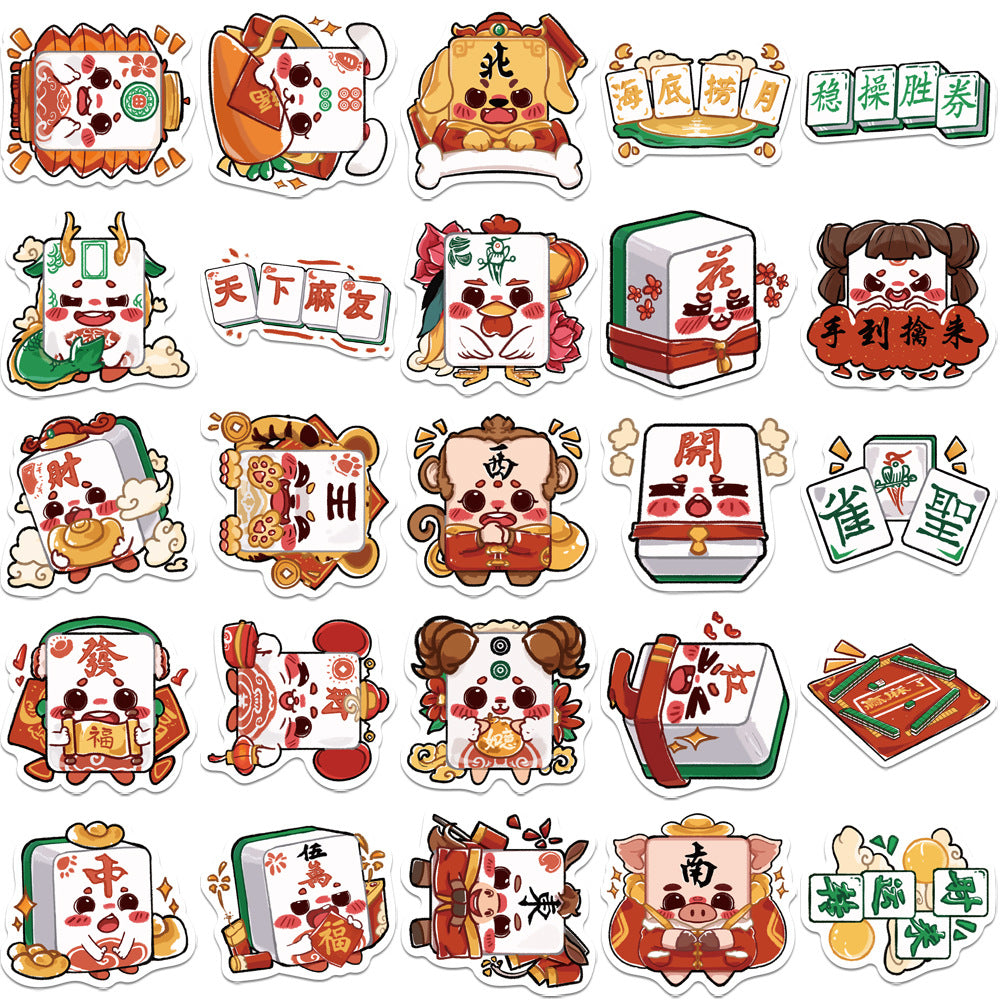 50PCS Lunar New Year Stamp Art Stickers, Cute Cartoon Seal Doodles for Red Envelopes, Cards, and Festive Crafts