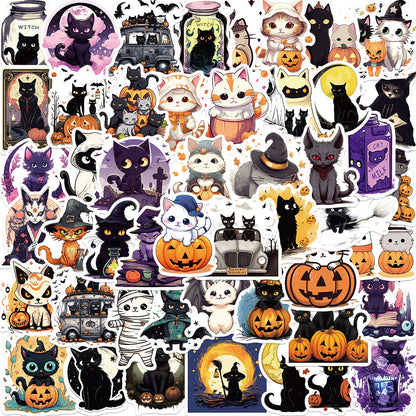 50PCS Halloween Cute Cat Doodle Stickers - Exquisite, Fashionable, Creative DIY Journal Decorations Suitable for Notebooks, Guitars, Helmets, Water Bottles, and Stationery Boxes