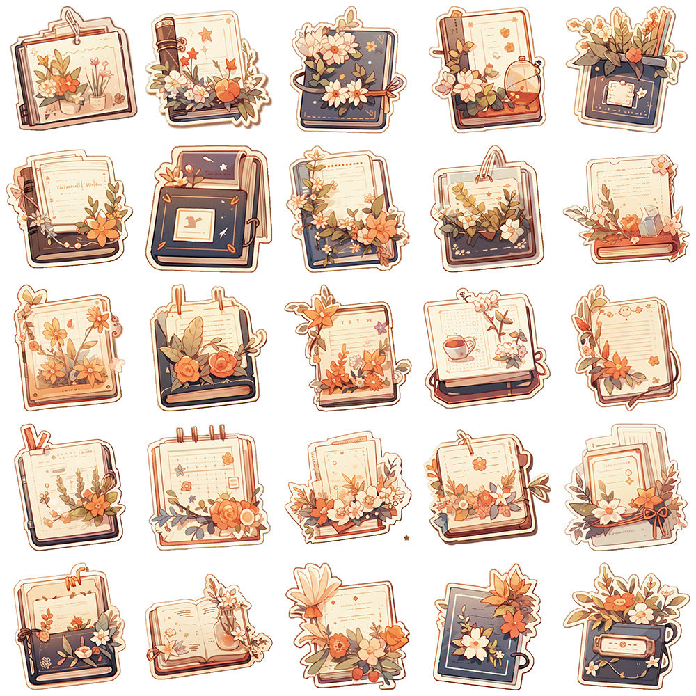 50PCS Card Notification Knowledge Flower Series Doodle Stickers Exquisite, Fashionable, Creative DIY Journal Decorative Decals Suitable for Phone Cases, Laptops, Skateboards, Bags, Stationery Boxes