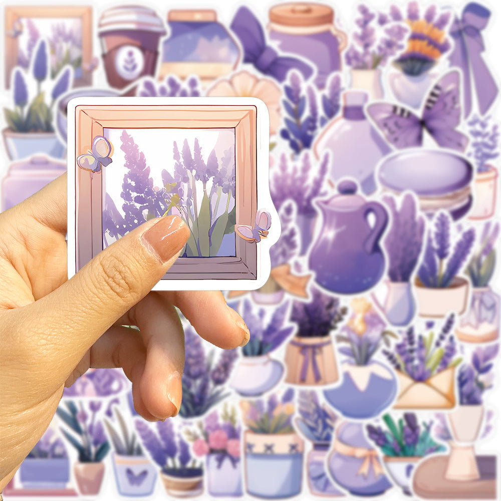 50PCS Lavender Daydream Stickers - Calming Purple Botanical Doodle Decals for Sleep Journals, Aromatherapy Planners & Anxiety Relief Kits