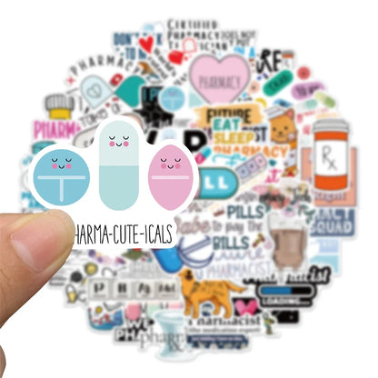 50PCS Cartoon Pharmacist Sticker Personalized Decoration Luggage Compartment Notebook Guitar Water Cup Waterproof