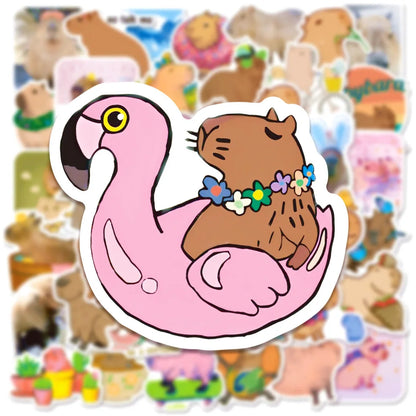 50PCS Cool Popular Stickers Pack Skateboard Guitar Decoration DIY Laptop Animation Cartoon Cute Capybara Graffiti