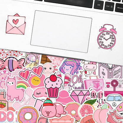 50PCS Card Pink Mixed Graffiti Sticker iPad Luggage Helmet Car  Guitar DIY Scrapbook Wall Sticker Toy Decoration