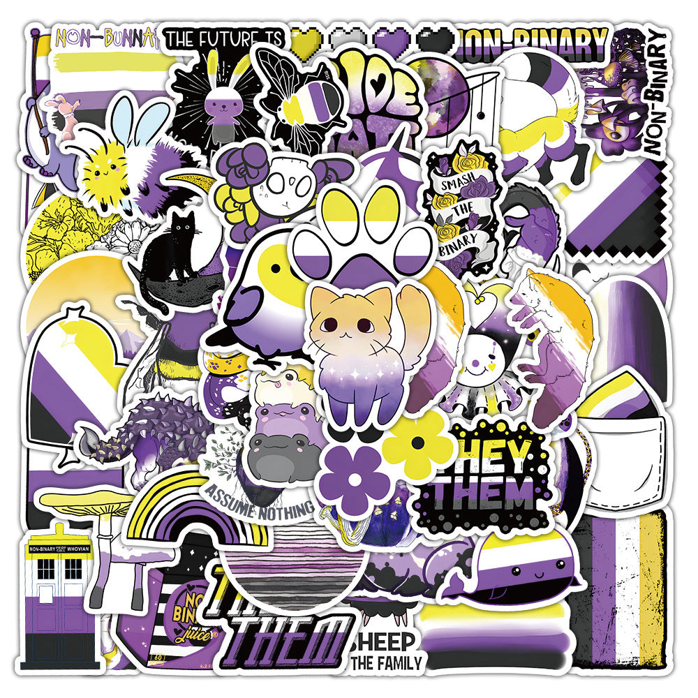 50PCS Non-Binary Pride Stickers, Colorful Cartoon Doodles for Celebrating Identity Spectrums and Being Yourself