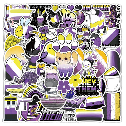 50PCS Non-Binary Pride Stickers, Colorful Cartoon Doodles for Celebrating Identity Spectrums and Being Yourself