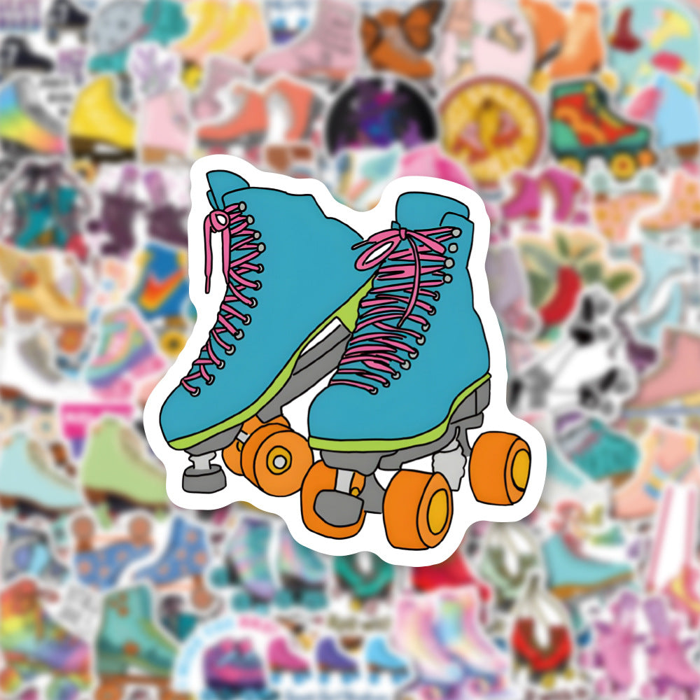 60PCS Retro Roller Skate Doodle Stickers, Vintage Cartoon Decals for Roller Rink Vibes and 80s Nostalgia