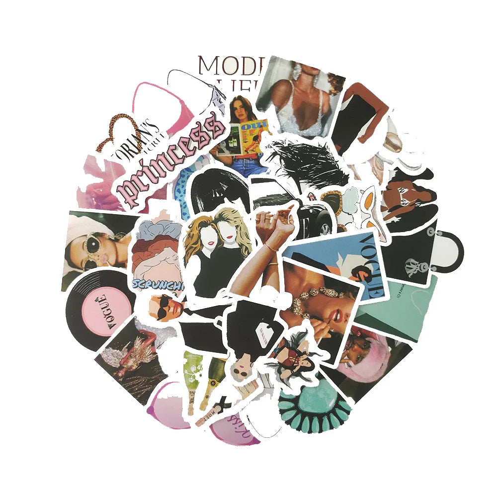 50PCS  Fashion Magazine Exquisite Decal Sticker DIY Skateboard Scrapbook Luggage Laptop Ipad PVC Sticker