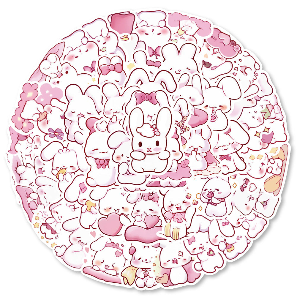 50PCS Pink Bunny Dreamland Stickers - Whimsical Rabbit Doodle Decals for Sleep Journals, Comfort Planners & Cozy Bedtime Rituals