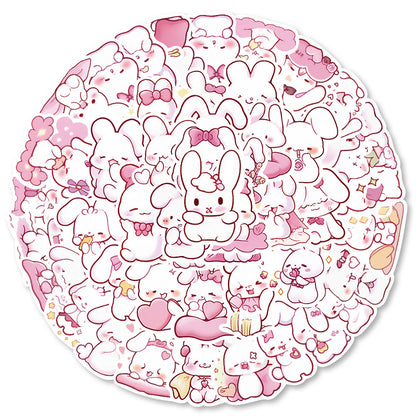 50PCS Pink Bunny Dreamland Stickers - Whimsical Rabbit Doodle Decals for Sleep Journals, Comfort Planners & Cozy Bedtime Rituals