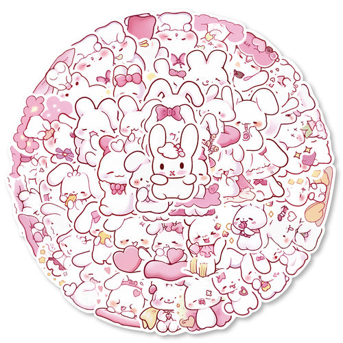 50PCS Pink Bunny Dreamland Stickers - Whimsical Rabbit Doodle Decals for Sleep Journals, Comfort Planners & Cozy Bedtime Rituals