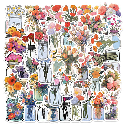 50PCS Florilegium Stickers - Botanical Poetry Decals for Wunderkammer Journals, Pressed Flower Archives & Secret Garden Ephemera