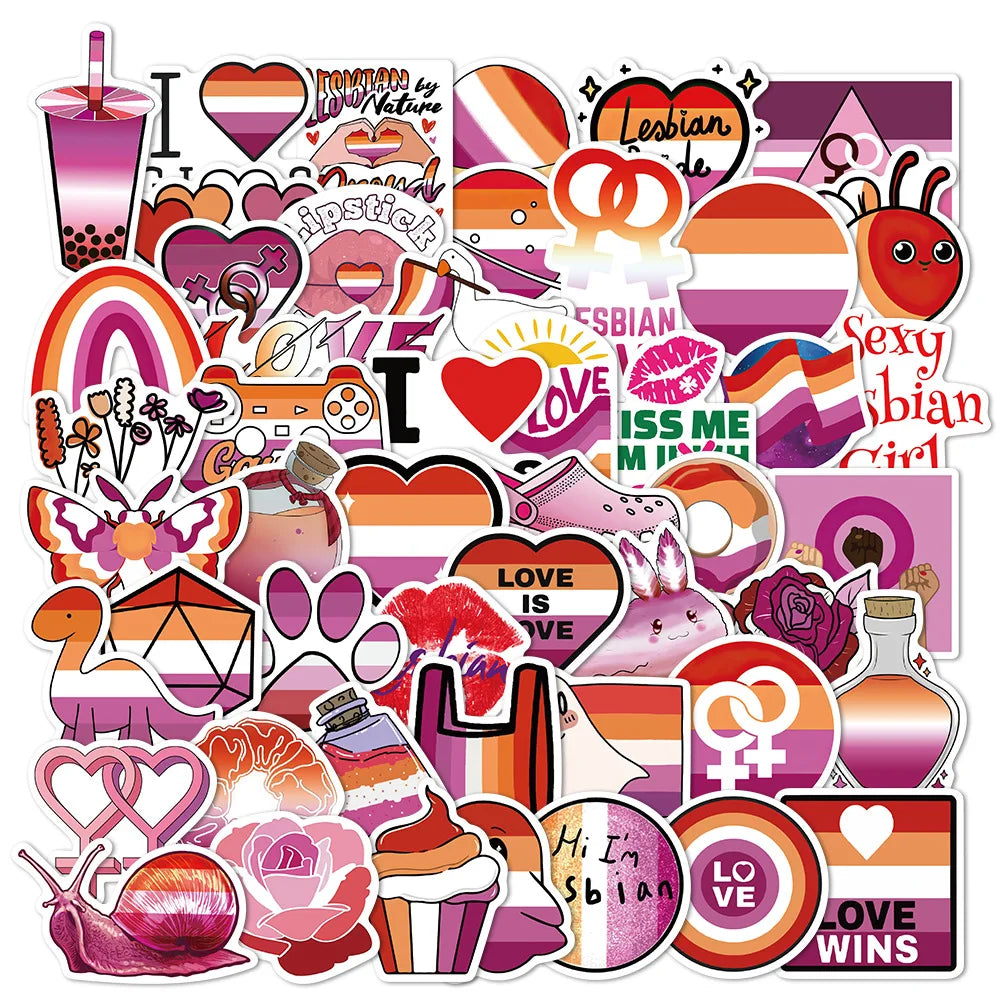 50PCS Lesbian Pride Graffiti Waterproof Sticker Personalized Laptop Refrigerator Skateboard Guitar Lily Water Cup