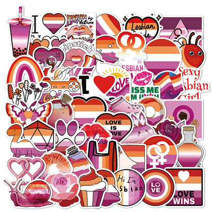 50PCS Lesbian Pride Graffiti Waterproof Sticker Personalized Laptop Refrigerator Skateboard Guitar Lily Water Cup