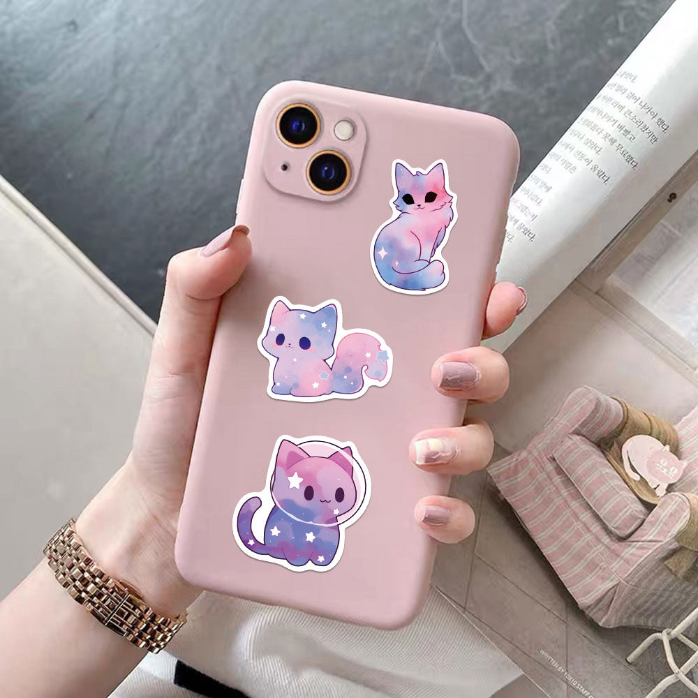 50PCS Cosmic Cat Doodle Stickers, Mystical & Cute Cartoon Kittens Among Stars and Galaxies for Dreamy Vibes