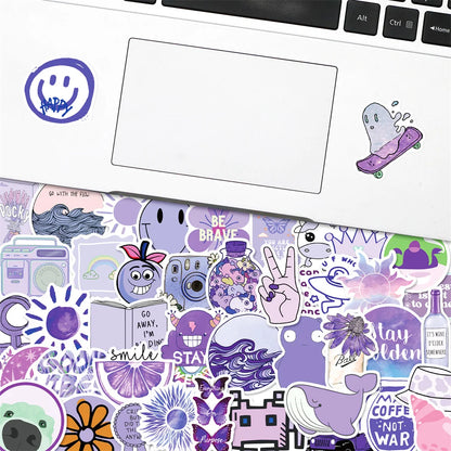 50PCS Purple Series Small Fresh Cartoon Art Stickers For Scooter Laptop Guitar Kids Toys PVC Kawaii Stickers