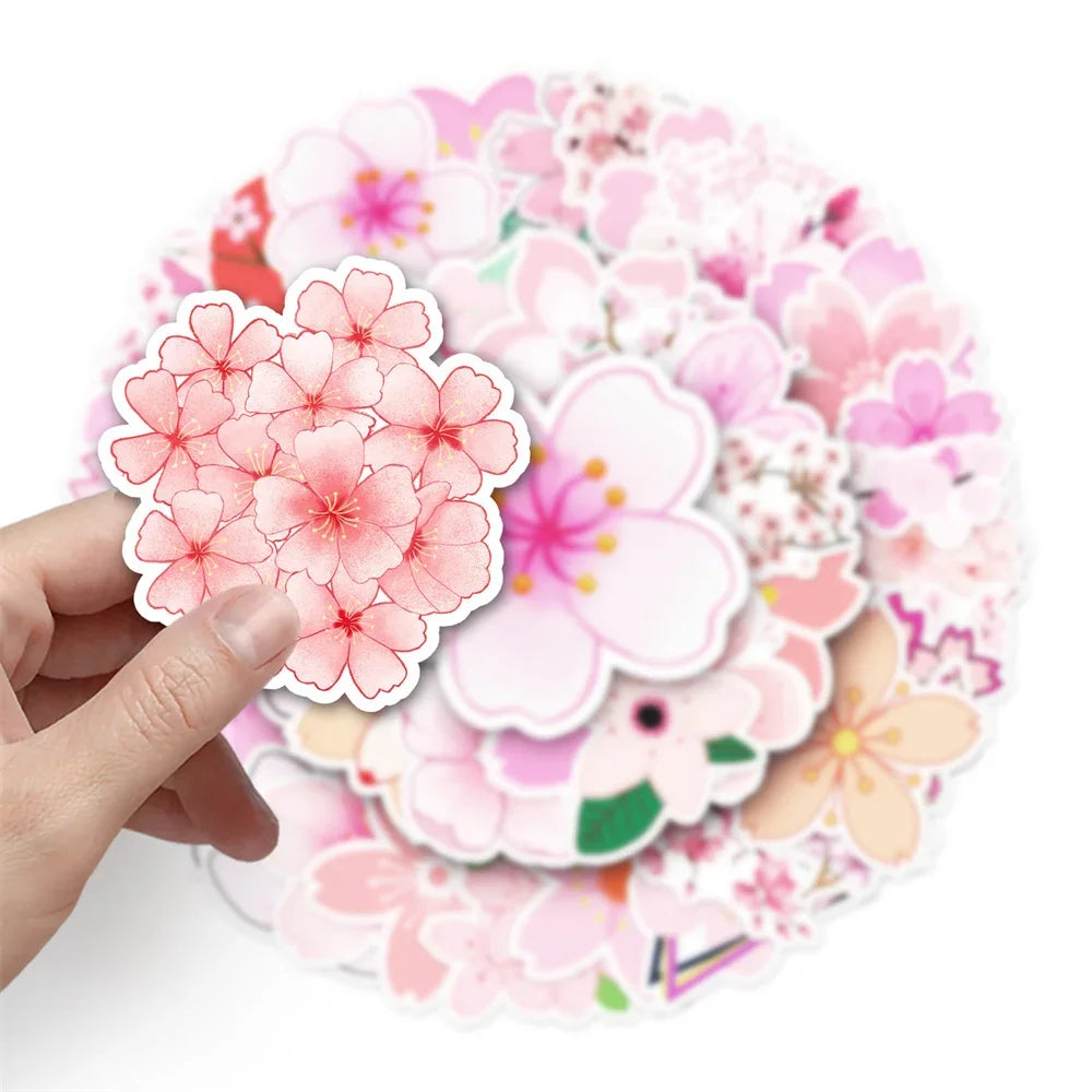 50PCS Cherry Blossom Plant Cartoon Personality Graffiti Sticker DIY  Notebook Suitcase Computer Skateboard Bike