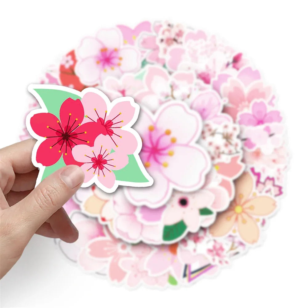 50PCS Cherry Blossom Plant Cartoon Personality Graffiti Sticker DIY  Notebook Suitcase Computer Skateboard Bike