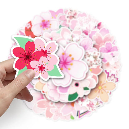 50PCS Cherry Blossom Plant Cartoon Personality Graffiti Sticker DIY  Notebook Suitcase Computer Skateboard Bike