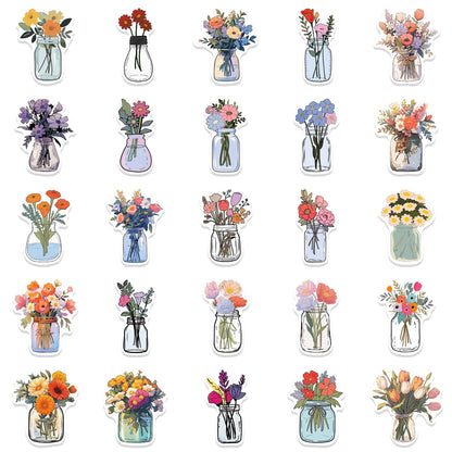50PCS Florilegium Stickers - Botanical Poetry Decals for Wunderkammer Journals, Pressed Flower Archives & Secret Garden Ephemera