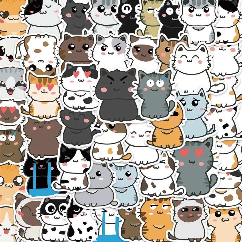 50PCS Cute Cat Expression Personality Graffiti Sticker Suitcase Skateboard Helmet DIY Guitar Notebook Waterproof