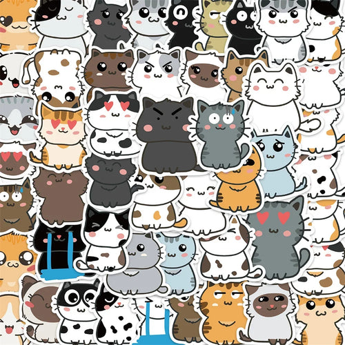 50PCS Cute Cat Expression Personality Graffiti Sticker Suitcase Skateboard Helmet DIY Guitar Notebook Waterproof