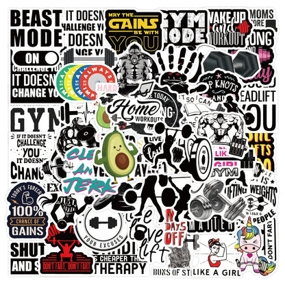 50PCS Cute Fitness Text Inspirational Graffiti Waterproof Sticker Creative Decoration Personality CupHelmetGuitar