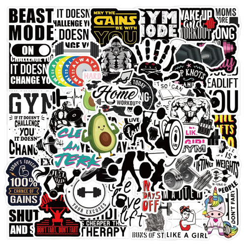 50PCS Cute Fitness Text Inspirational Graffiti Waterproof Sticker Creative Decoration Personality CupHelmetGuitar